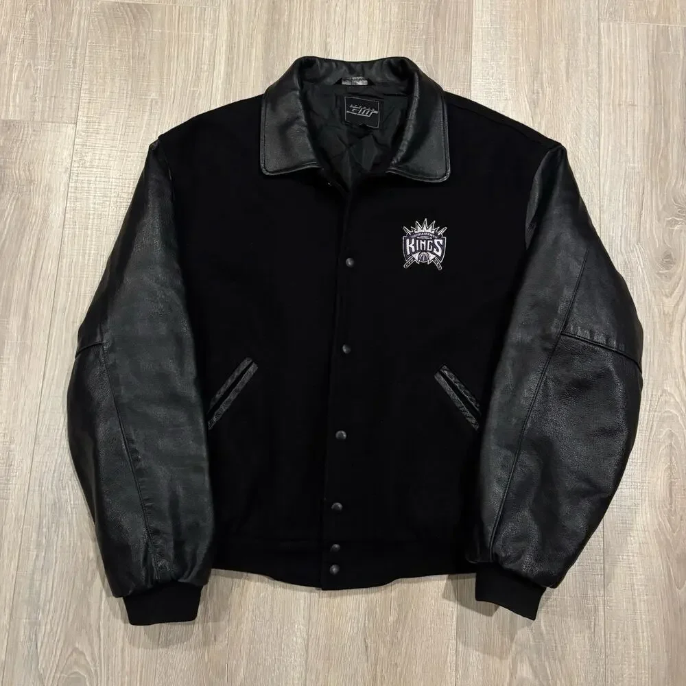 Vintage Sacramento Kings Jacket Mens Large 90s Leather Wool Bomber Varsity NBA